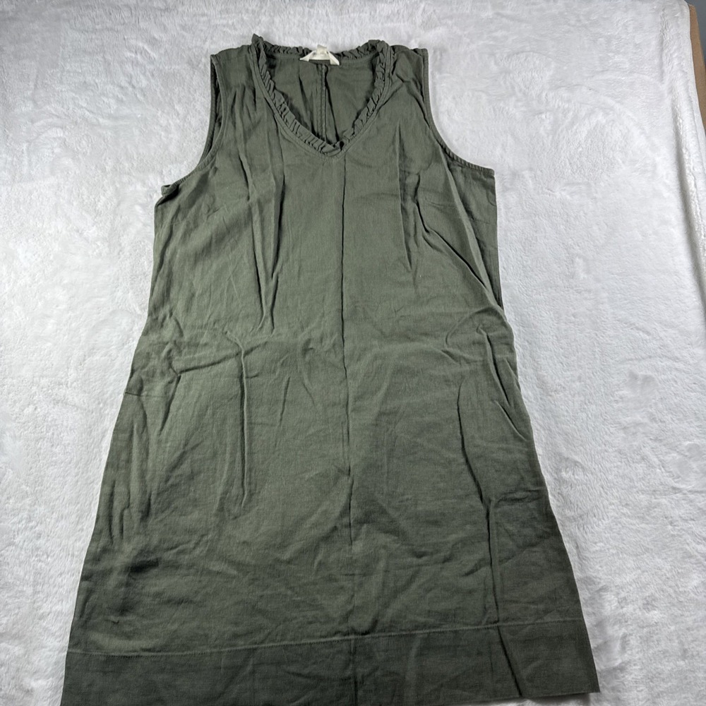 Briggs Womens Green Ruffle V-Neck Linen Blend Pockets Sheath Dress Size L NEW